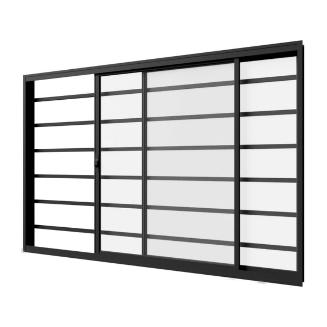 Janela Vitrô de Correr em Aço Preto com Grade Horizontal e Vidro 1,50m x 1,00m – Vitrolar